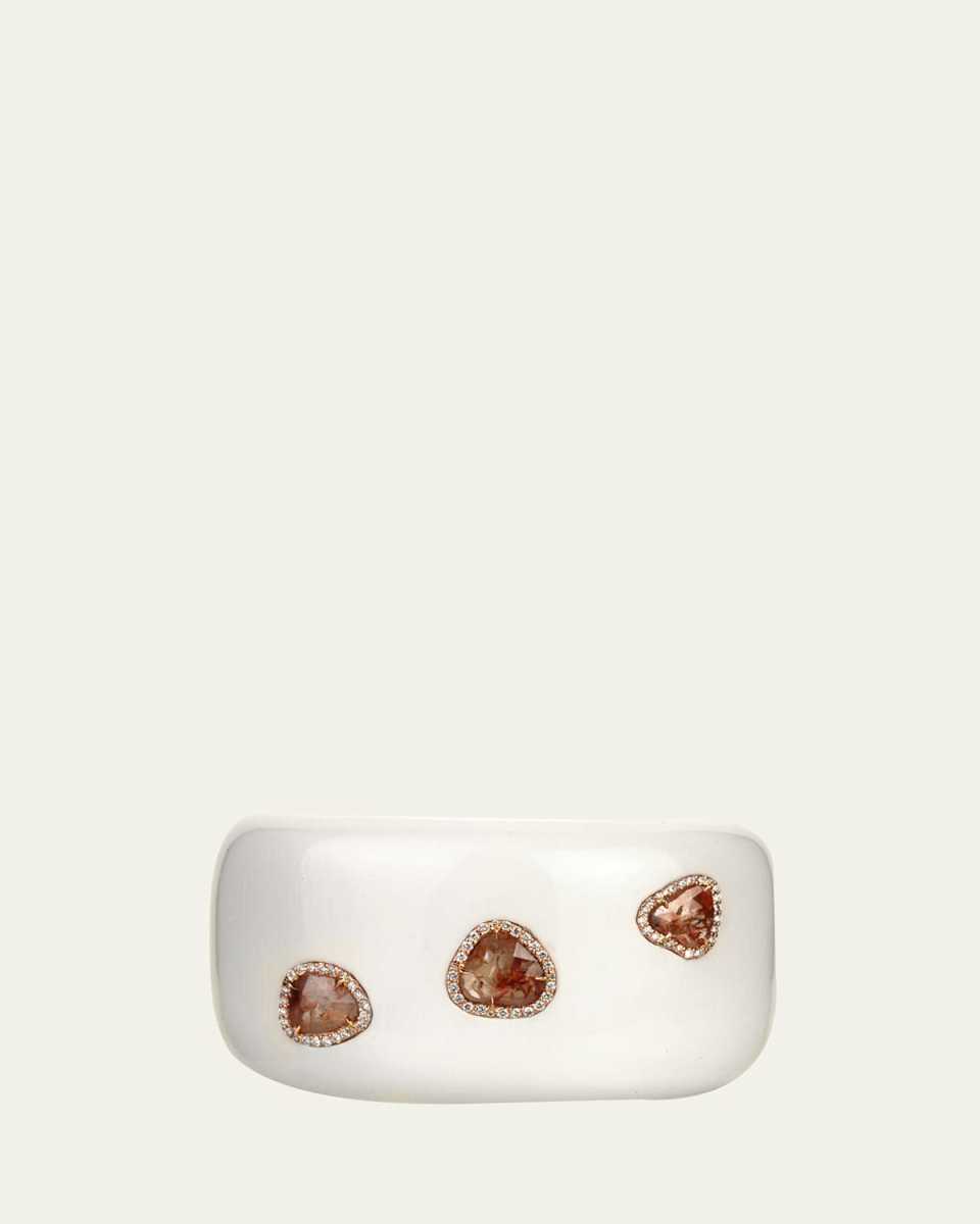Mammoth Ivory Cuff Bracelet with Bezel-Set Diamonds in 18K Rose Gold